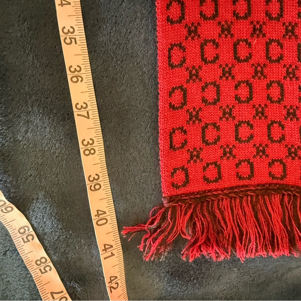 Authentic Celine Red And Black Patterned Scarf - image 4